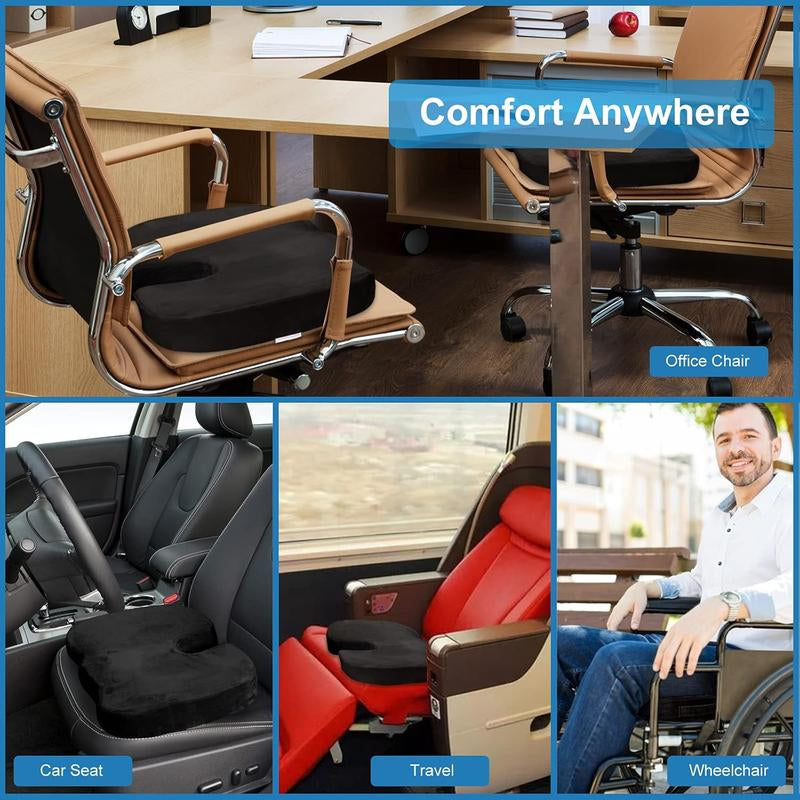 Non-Slip Memory Foam Chair Seat Cushion for Office Home Chair for Tailbone Pain - Car Seat Cushion Driving - Sciatica & Back Pain Relief