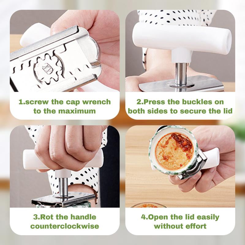 2 Counts Stainless Steel Jar Openers for Easy Opening, White+Green Kitchen Gadget - Effortless Opening for Mason Jars & Pasta Sauce Cans