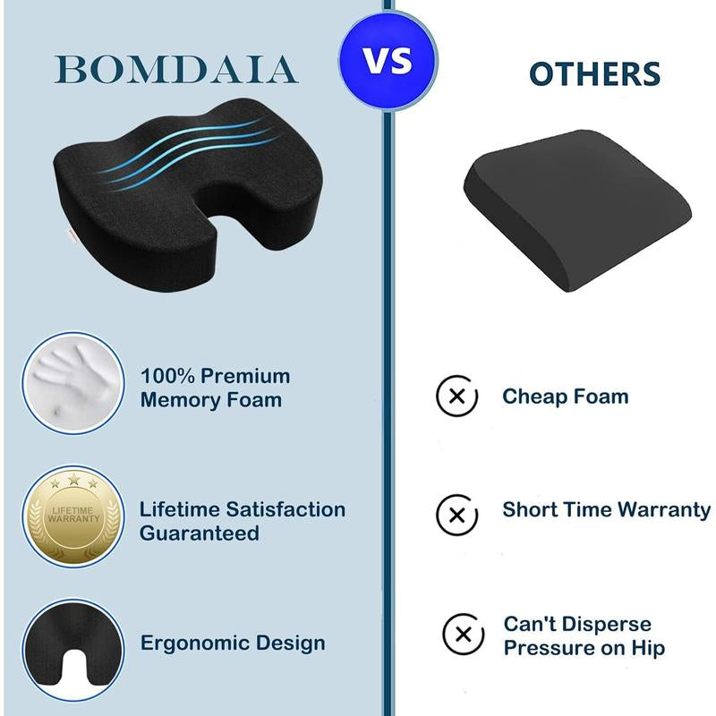 Non-Slip Memory Foam Chair Seat Cushion for Office Home Chair for Tailbone Pain - Car Seat Cushion Driving - Sciatica & Back Pain Relief