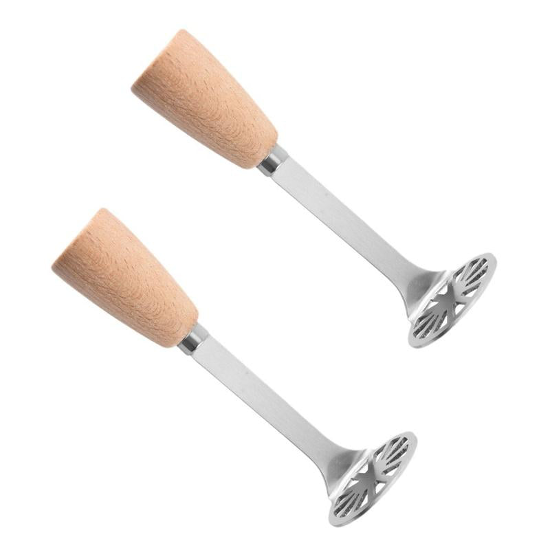 2 Counts Stainless Steel Potato Masher, Heavy Duty Manual Masher with Wood Handle, Kitchen Tool for Avocado, Bean, Pumpkin