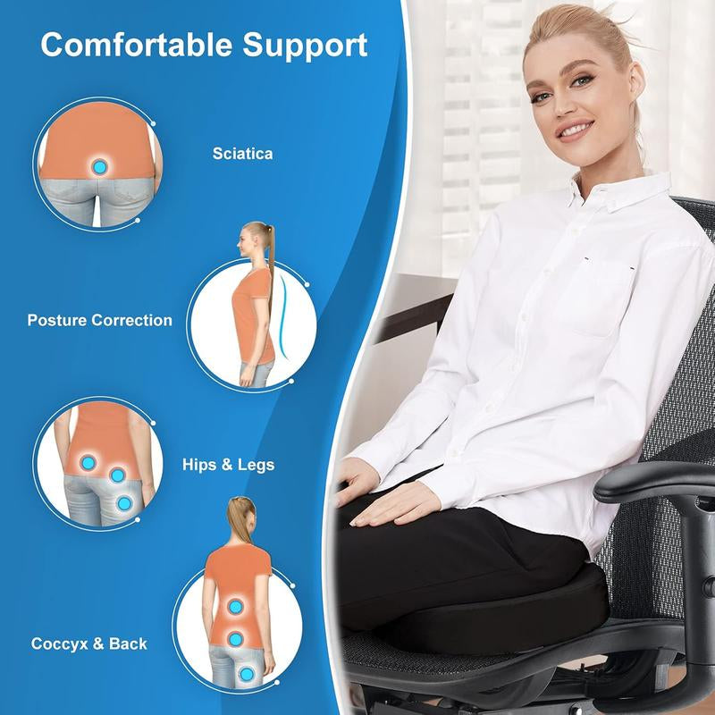 Non-Slip Memory Foam Chair Seat Cushion for Office Home Chair for Tailbone Pain - Car Seat Cushion Driving - Sciatica & Back Pain Relief