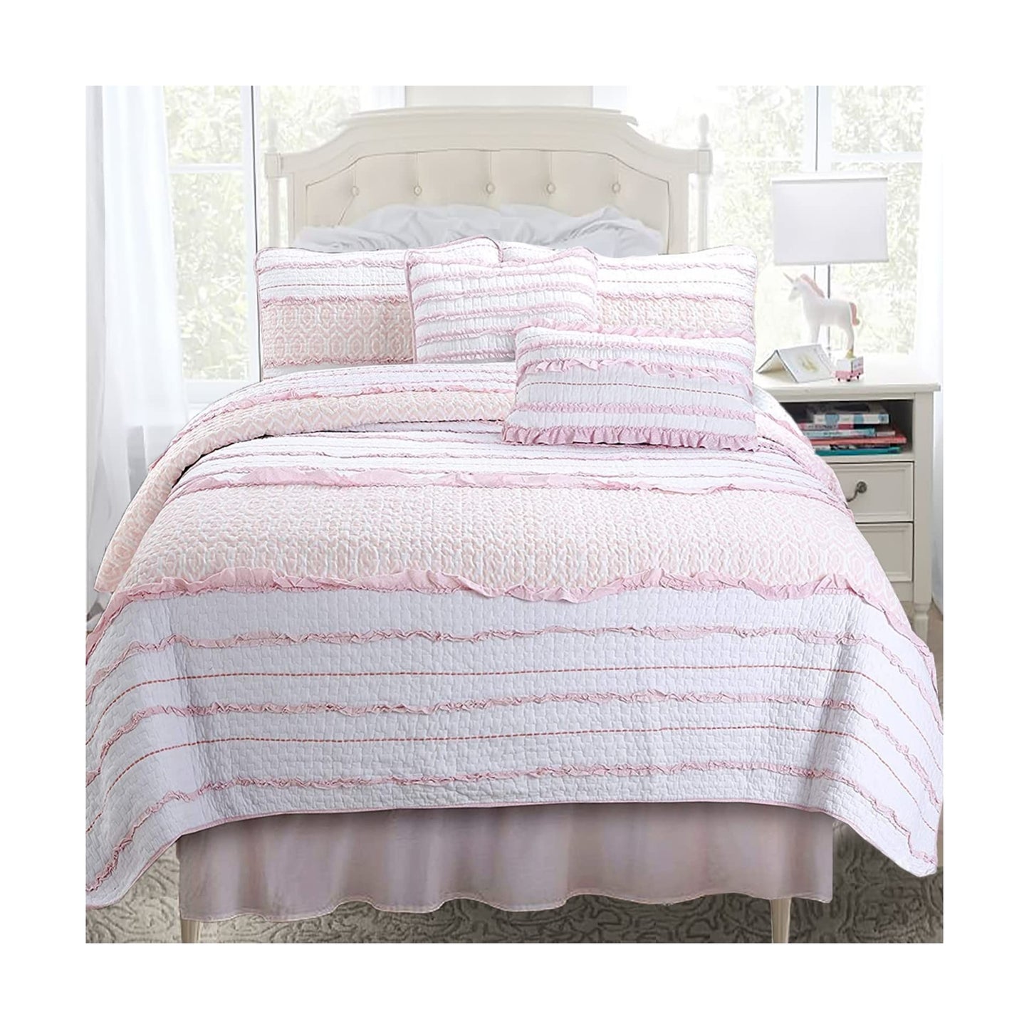 Cozy Line Home Fashions Pink Girly Ruffle Butterfly Reversible 100% Cotton So...