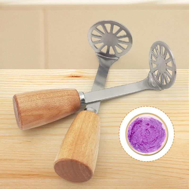 2 Counts Stainless Steel Potato Masher, Heavy Duty Manual Masher with Wood Handle, Kitchen Tool for Avocado, Bean, Pumpkin