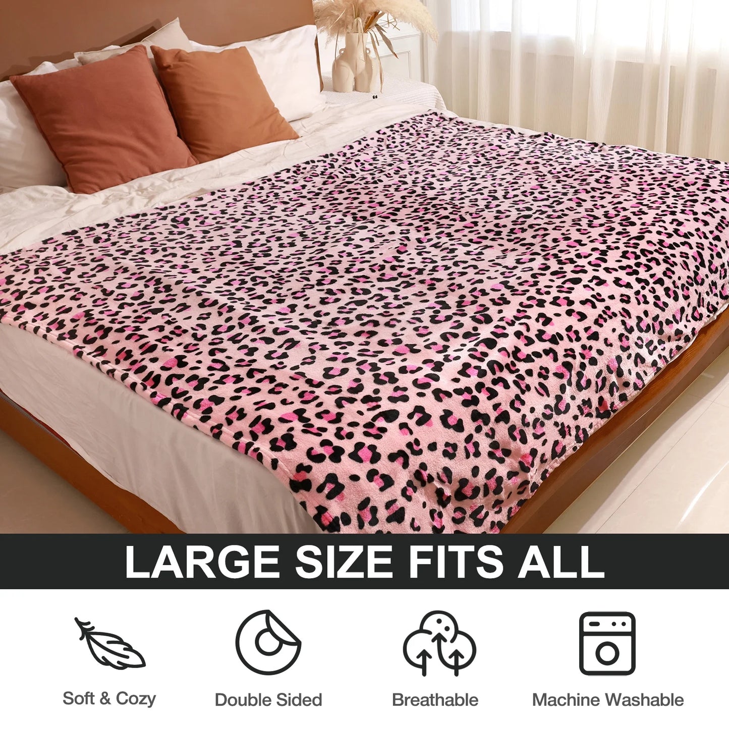 Flannel Fleece Throw Blanket, Lightweight Cozy Pink Leopard Blanket Adult, Cheetah Print Blanket Pink, 60X70 Inch