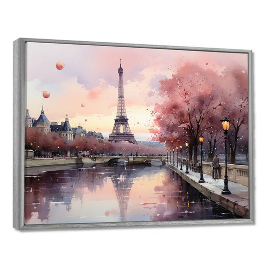 Pink Twilight Rendezvous in Paris II - Eiffel Tower Painting Print, Paris Canvas Art Print