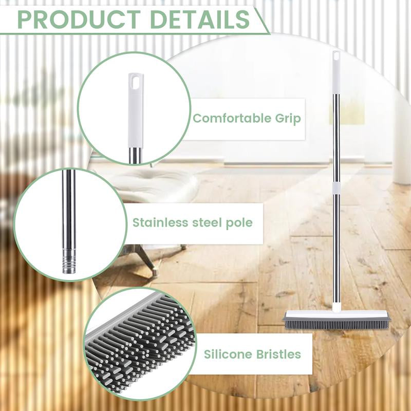 Pet Hair Remover Broom Removal Broom Rubber Broom for Floor Cleaning Tile Windows Carpet Rake Squeegee with Stainless Steel Handle Dealsforyoudays
