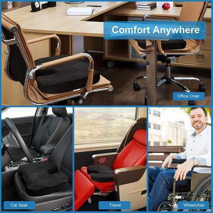 Non-Slip Memory Foam Chair Seat Cushion for Office Home Chair for Tailbone Pain - Car Seat Cushion Driving - Sciatica & Back Pain Relief