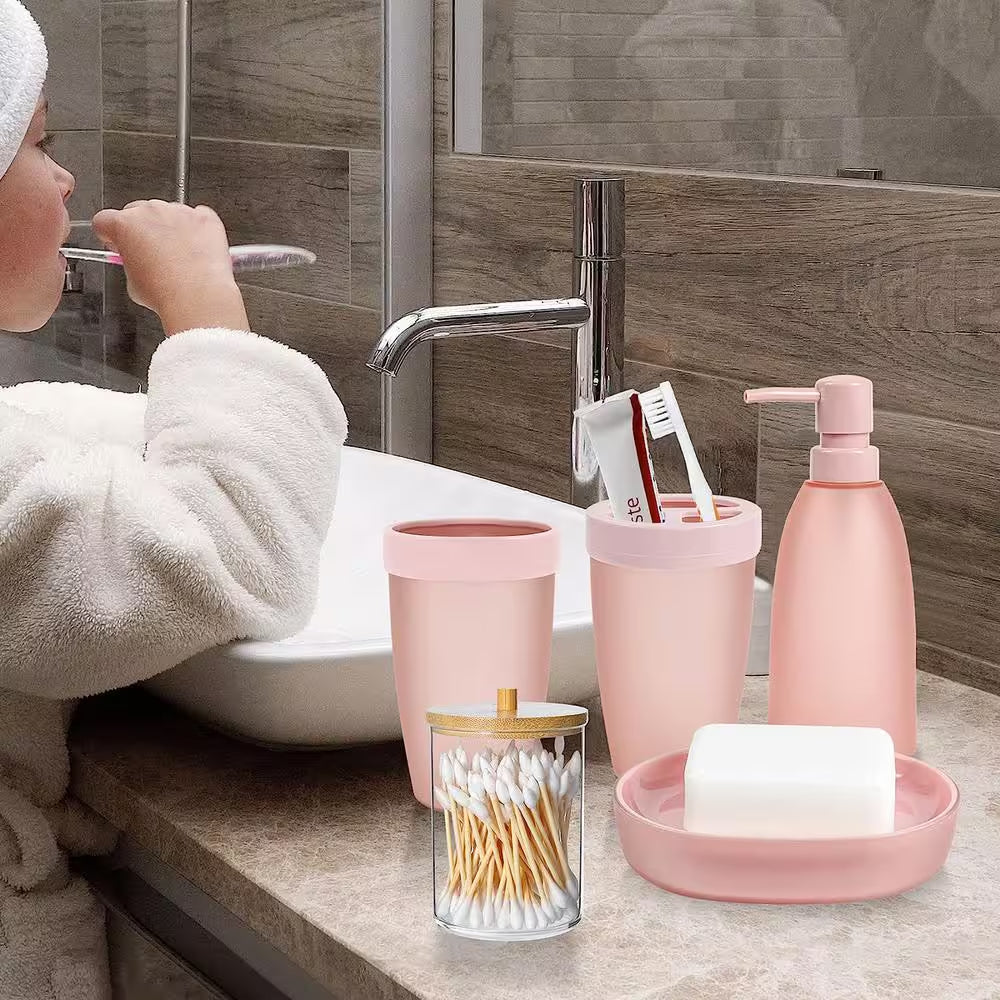 8-Pieces Pink Bathroom Accessories Set -Pink