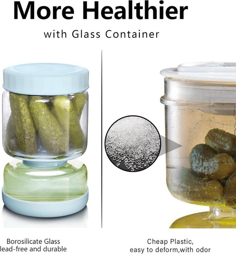 Upgrade Flip Lid Strainer Pickle Jar - Glass Pickle Jar with Strainer Lid, No Mess Pickle Storage Container, Kitchen Organization Gift for Mom, Mothers Day Gift Idea, Food Storage Jar for Pickles, Veggies, Fruits