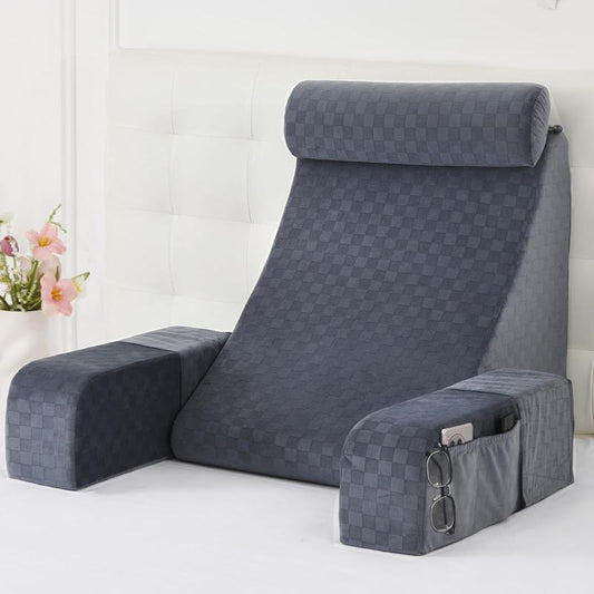 Reading Pillow for Sitting in Bed Adult,Back Pillow for Sitting Up,Backrest Support Pillow with Arm Rest,Bed Chair Pillow with Big Pockets for Gaming,Watching TV in Floor,19In Supportive Memory Foam Soft Memory Foam #Dealsforyoudays