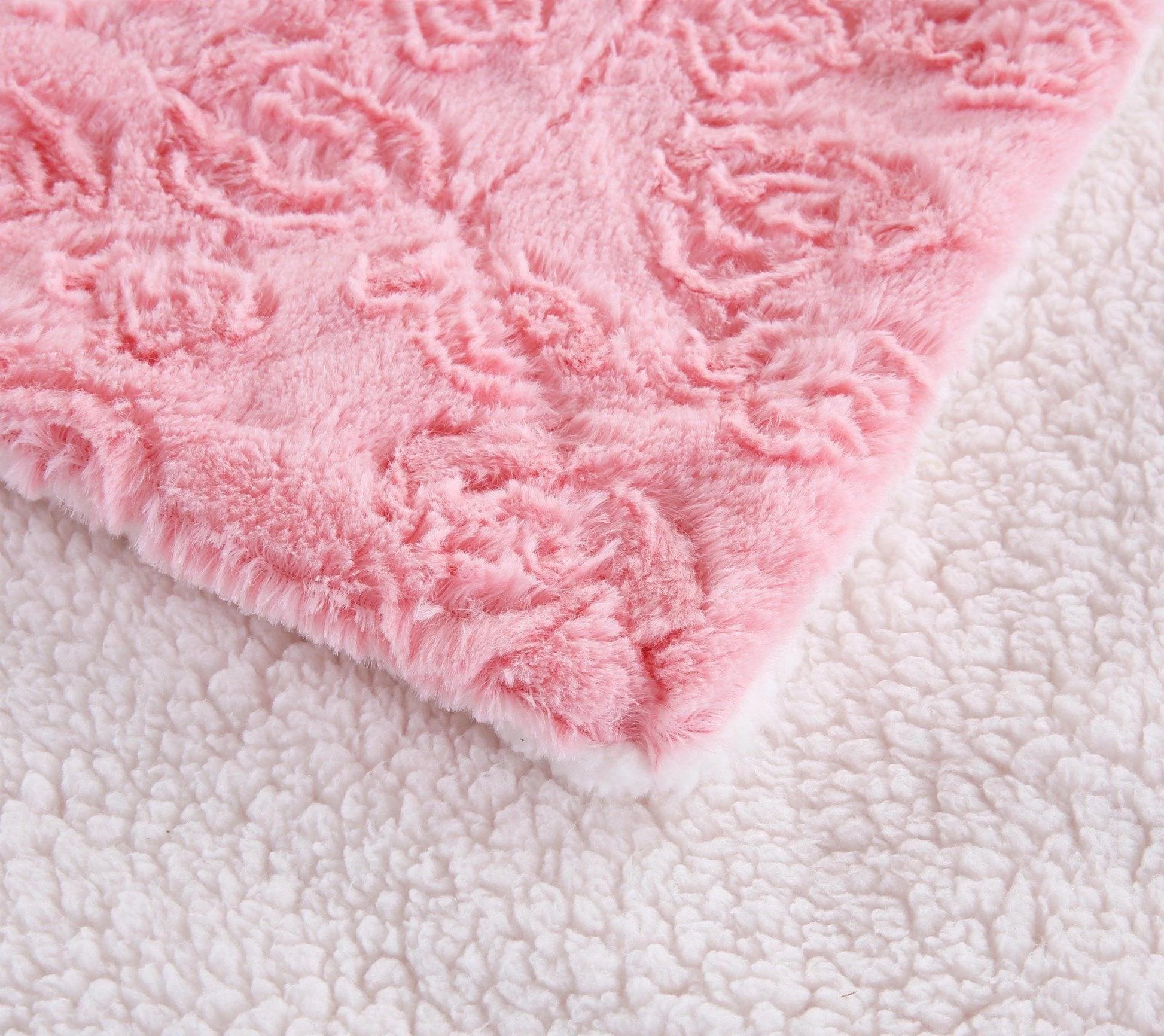 Luxury Blossom Pink Rose Buds Pink Sherpa Backside Faux Fur Throw Blanket (BL-171752)