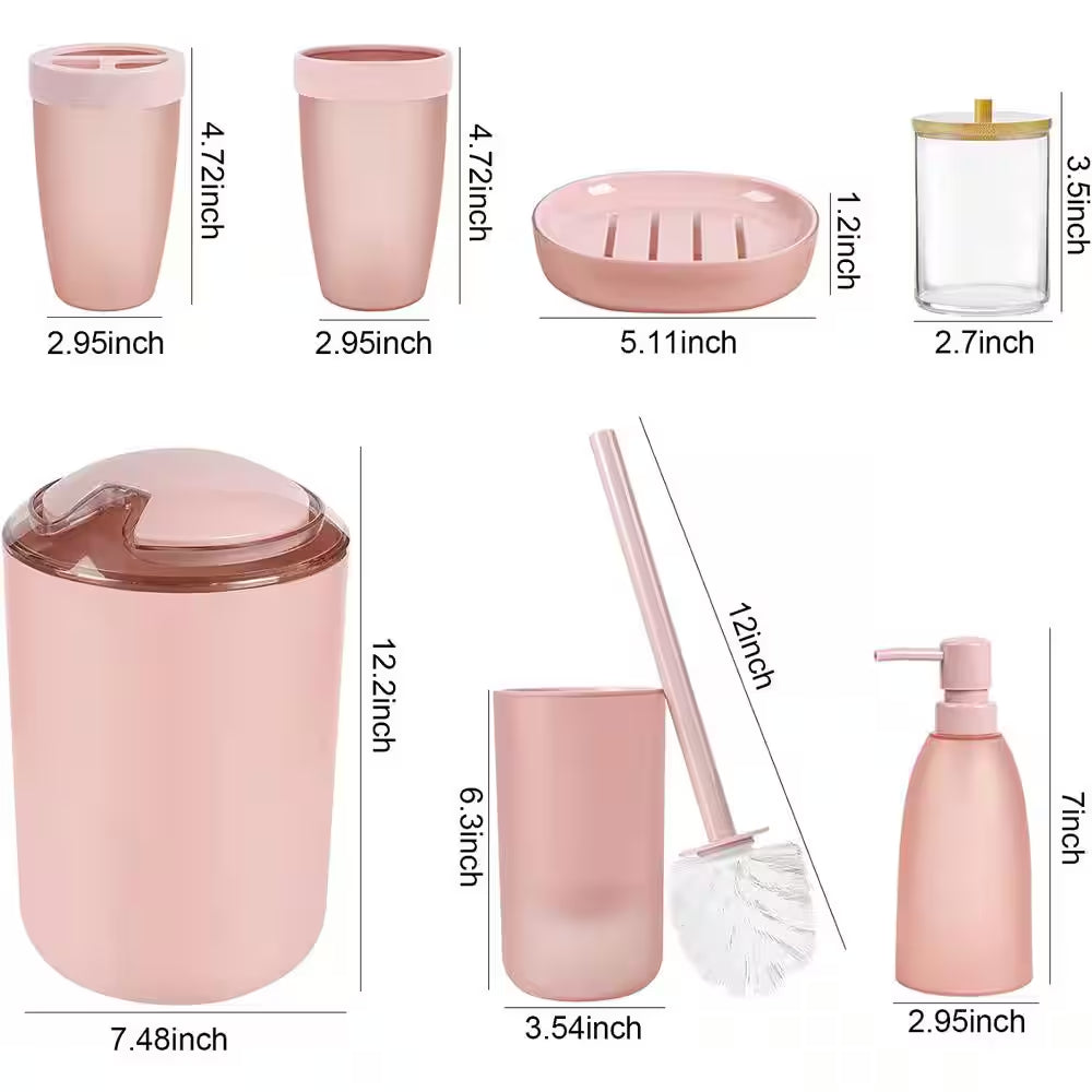 8-Pieces Pink Bathroom Accessories Set -Pink