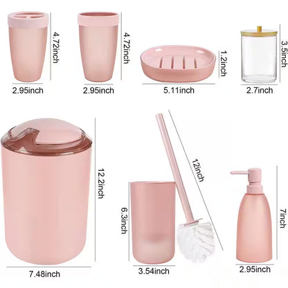 8-Pieces Pink Bathroom Accessories Set -Pink