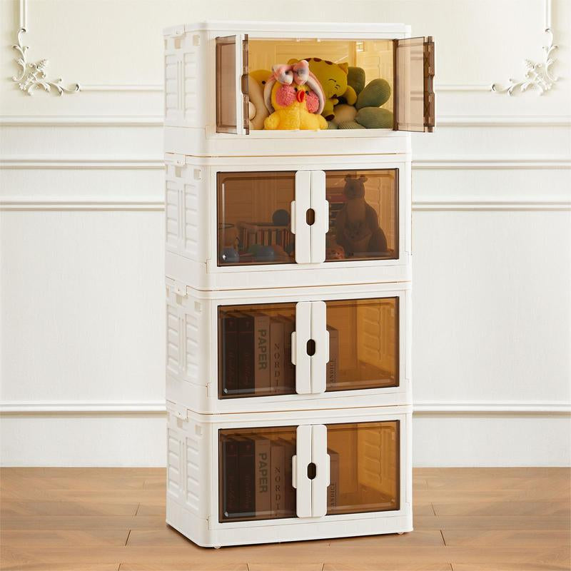Stackable Plastic Storage Bins with Lid - 23QT Foldable Organizers and Storage with Magnetic Doors & Lockable Wheels, Collapsible Storage Boxes