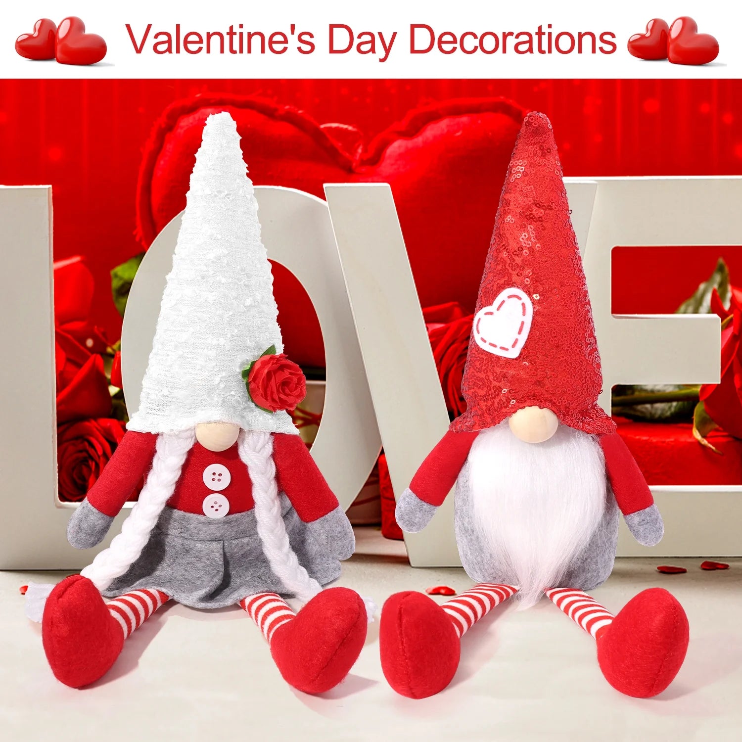 Valentines Day Gnome Plush Elf Decorations - 2PCS Mr and Mrs Handmake Scandinavian Tomte for Valentine'S Day Table Decor, Valentine'S Present