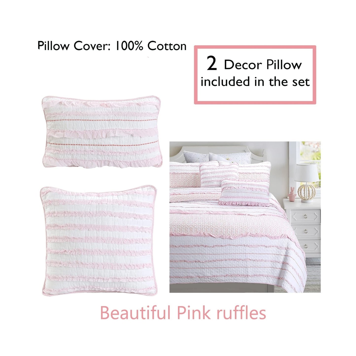 Cozy Line Home Fashions Pink Girly Ruffle Butterfly Reversible 100% Cotton So...