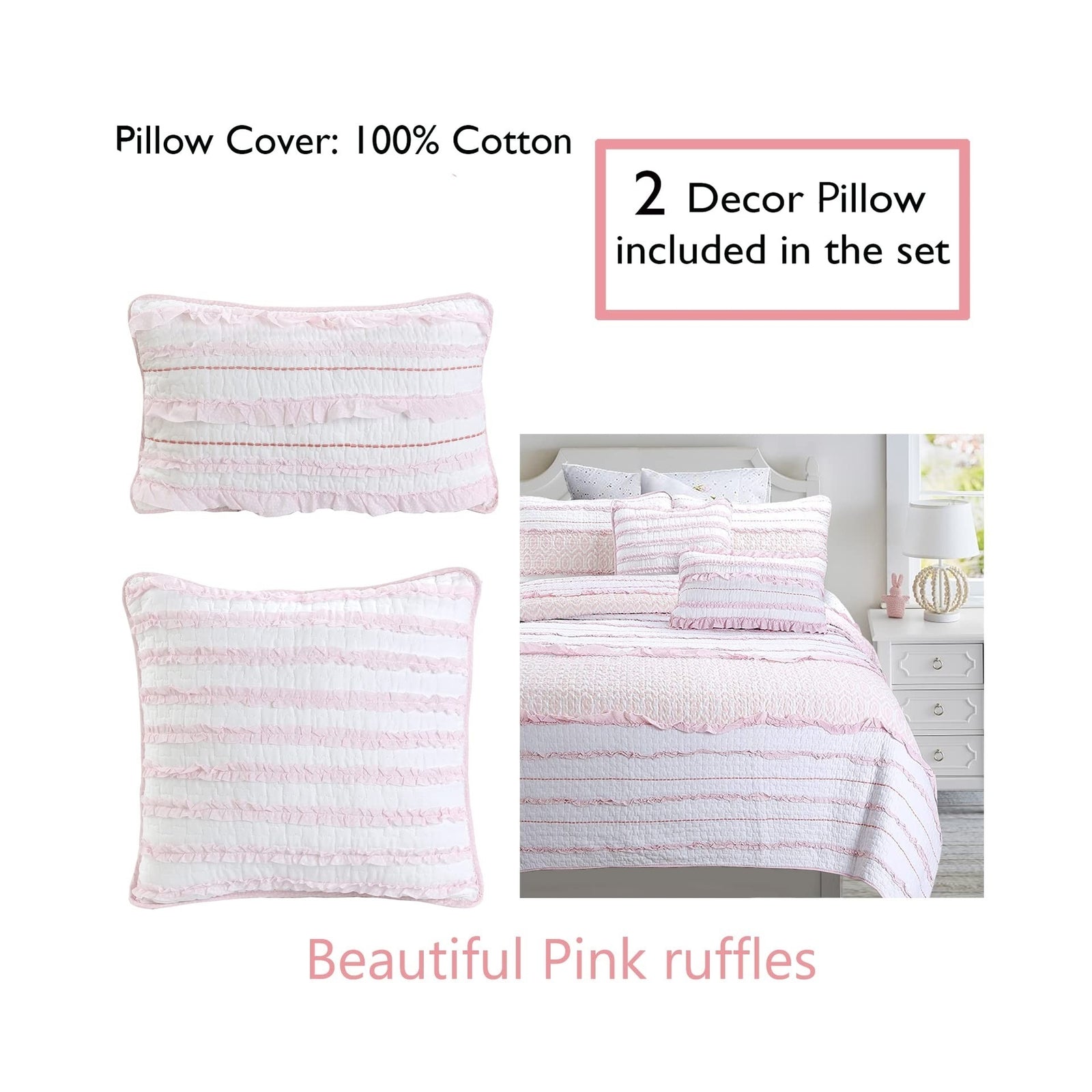 Cozy Line Home Fashions Pink Girly Ruffle Butterfly Reversible 100% Cotton So...