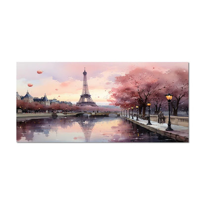 Pink Twilight Rendezvous in Paris II - Eiffel Tower Painting Print, Paris Canvas Art Print