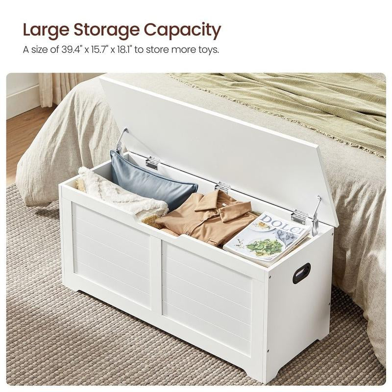 SONGMICS HOME Storage Chest, Storage Trunk with 2 Safety Hinges, Storage Bench, Shoe Bench, Farmhouse Style