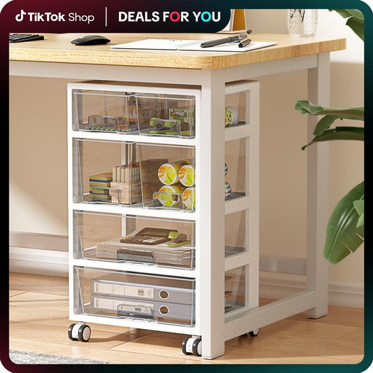 Vtopmart Drawer Storage Orangizer, 4 Tier 6 Drawers with Wheels for Office Supplies, Art Crafts, under Desk Storage for Office, Bathroom, Dresser