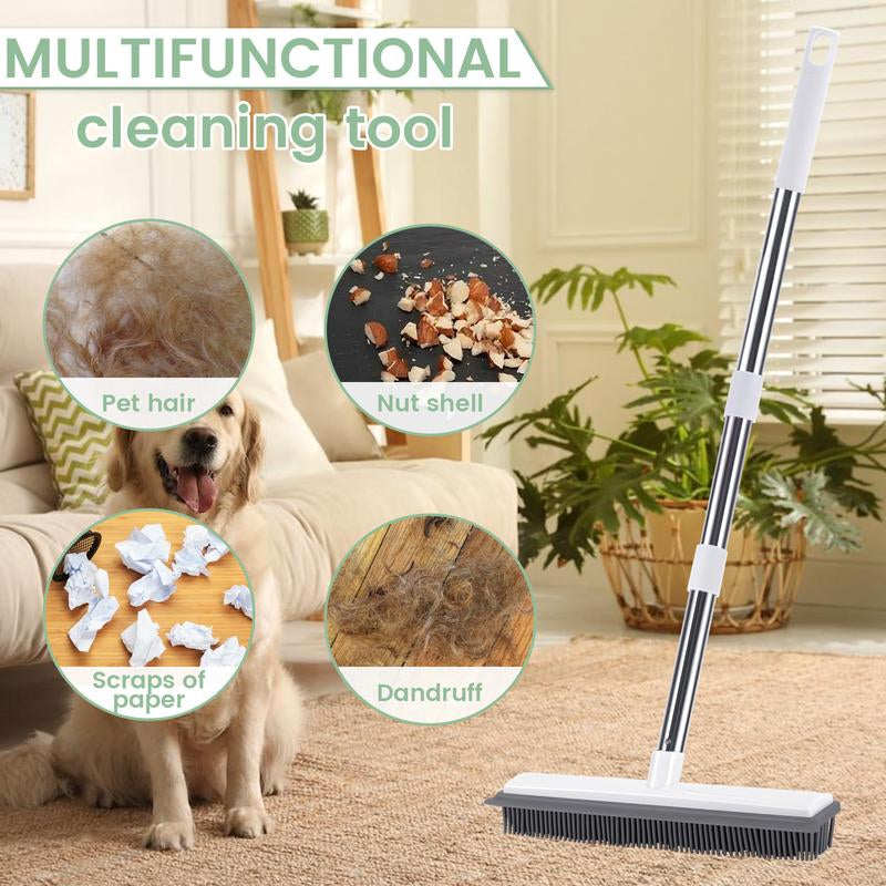 Pet Hair Remover Broom Removal Broom Rubber Broom for Floor Cleaning Tile Windows Carpet Rake Squeegee with Stainless Steel Handle Dealsforyoudays
