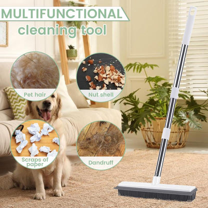 Pet Hair Remover Broom Removal Broom Rubber Broom for Floor Cleaning Tile Windows Carpet Rake Squeegee with Stainless Steel Handle Dealsforyoudays