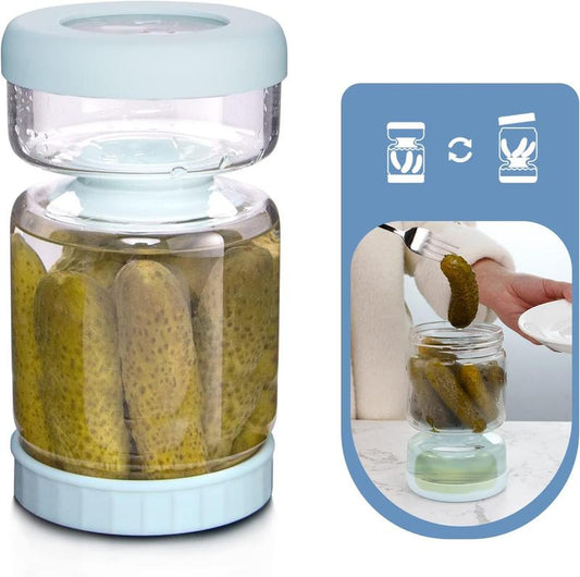 Upgrade Flip Lid Strainer Pickle Jar - Glass Pickle Jar with Strainer Lid, No Mess Pickle Storage Container, Kitchen Organization Gift for Mom, Mothers Day Gift Idea, Food Storage Jar for Pickles, Veggies, Fruits