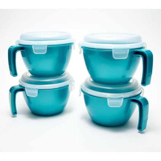 Locknlock Set of 4 Cereal Bowls with Colored Body & Handles