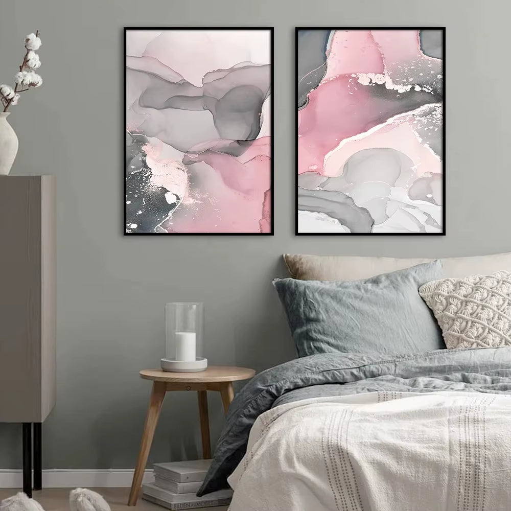 Scandinavian Abstract Pink Grey Marble Posters Prints Canvas Painting Wall Art Pictures Nordic Style Living Room Home Decoration