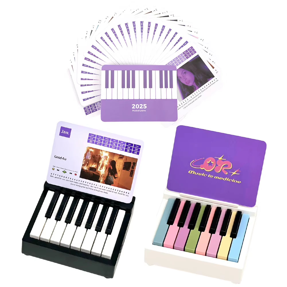 Singer Piano Calendar 2025 Piano Desk Calendar Desktop Peripheral Ornaments with 27 Music Calendar Cards 26 Songs Gift for Fans
