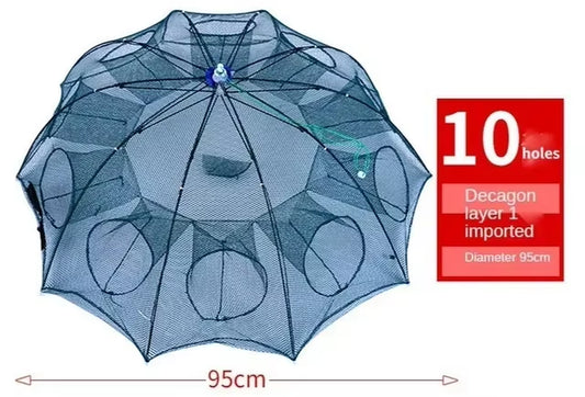 4-16Hole Reinforced Fish Shrimp Umbrella Cage Foldable Nylon Fishing Shrimp Net Outdoor Lobster Crab Fishing Net Fishing Gear