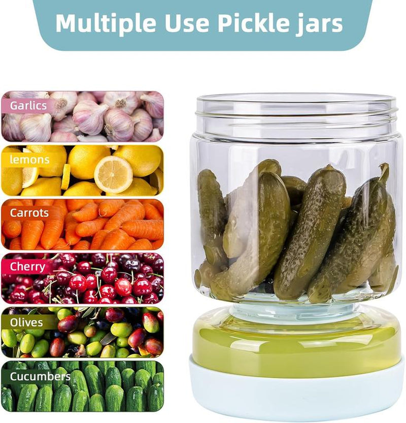 Upgrade Flip Lid Strainer Pickle Jar - Glass Pickle Jar with Strainer Lid, No Mess Pickle Storage Container, Kitchen Organization Gift for Mom, Mothers Day Gift Idea, Food Storage Jar for Pickles, Veggies, Fruits