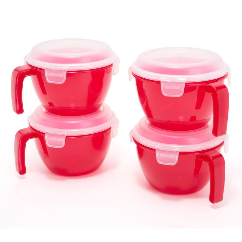 Locknlock Set of 4 Cereal Bowls with Colored Body & Handles