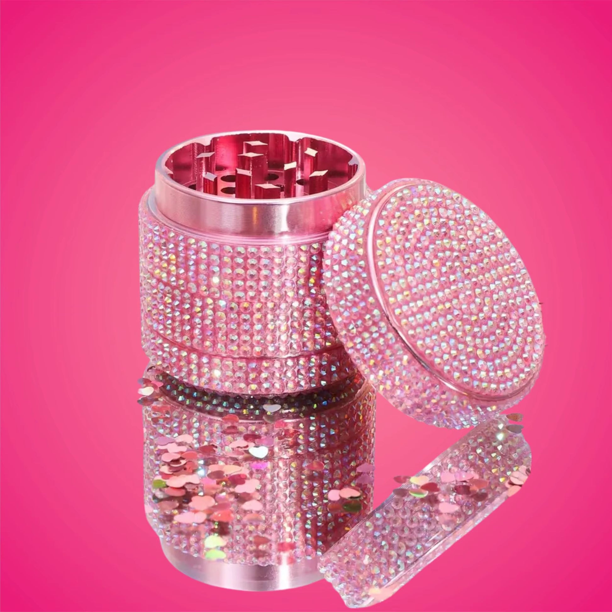 Pink Heart Aluminum Herb Grinder, Four Piece Grinder, Girly Smoking Accessories for Tobacco-40Mm