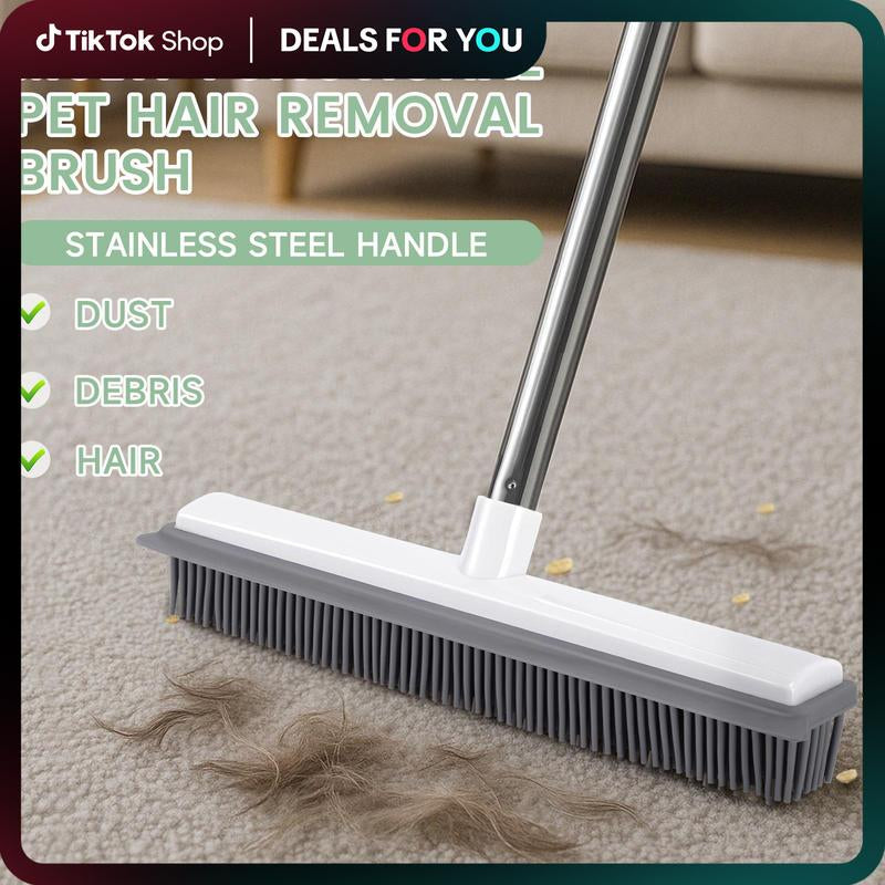 Pet Hair Remover Broom Removal Broom Rubber Broom for Floor Cleaning Tile Windows Carpet Rake Squeegee with Stainless Steel Handle Dealsforyoudays