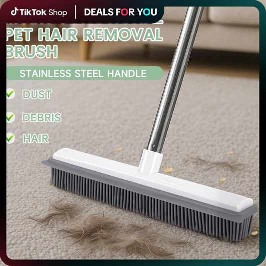 Pet Hair Remover Broom Removal Broom Rubber Broom for Floor Cleaning Tile Windows Carpet Rake Squeegee with Stainless Steel Handle Dealsforyoudays