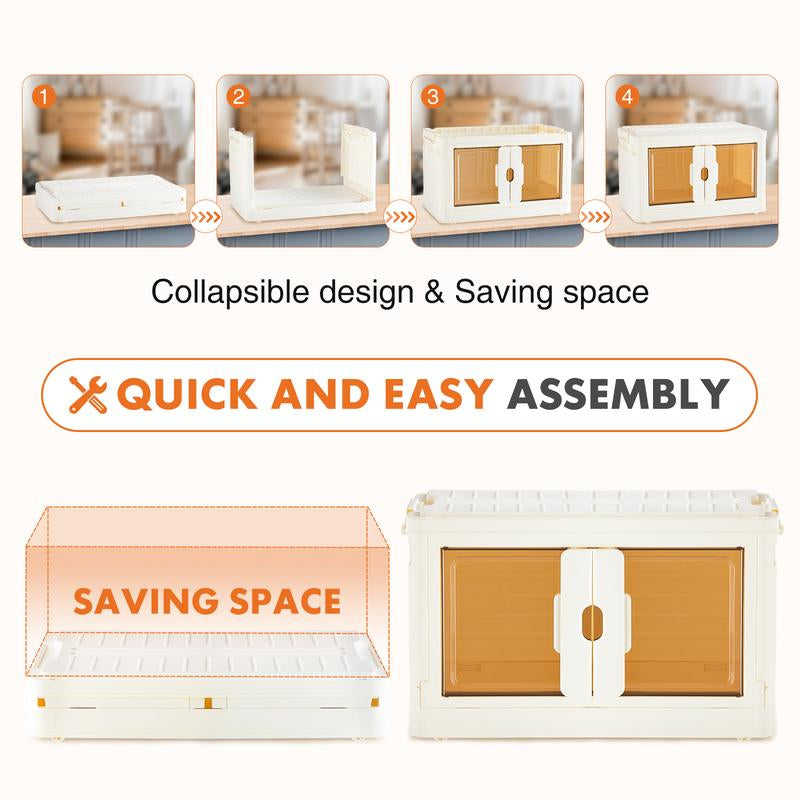 Stackable Plastic Storage Bins with Lid - 23QT Foldable Organizers and Storage with Magnetic Doors & Lockable Wheels, Collapsible Storage Boxes