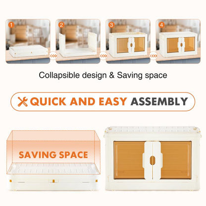 Stackable Plastic Storage Bins with Lid - 23QT Foldable Organizers and Storage with Magnetic Doors & Lockable Wheels, Collapsible Storage Boxes