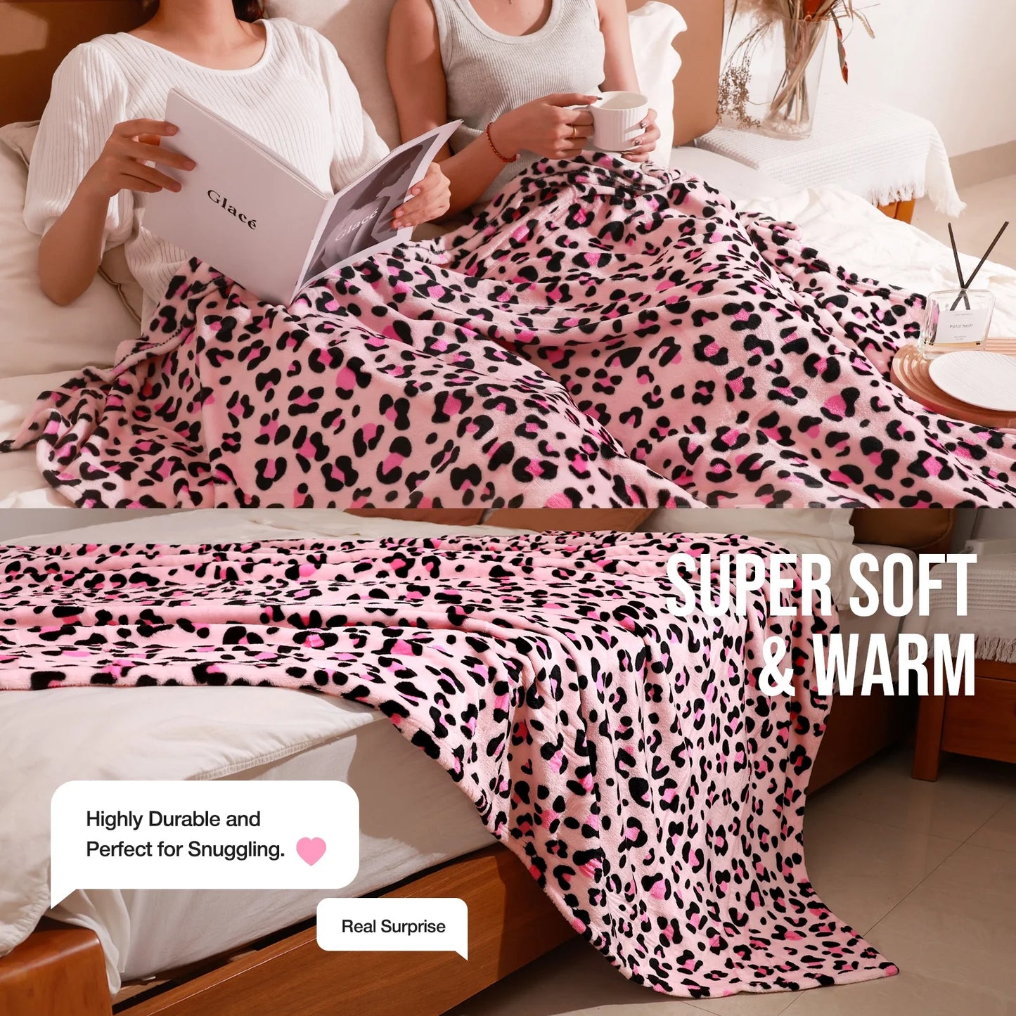 Flannel Fleece Throw Blanket, Lightweight Cozy Pink Leopard Blanket Adult, Cheetah Print Blanket Pink, 60X70 Inch