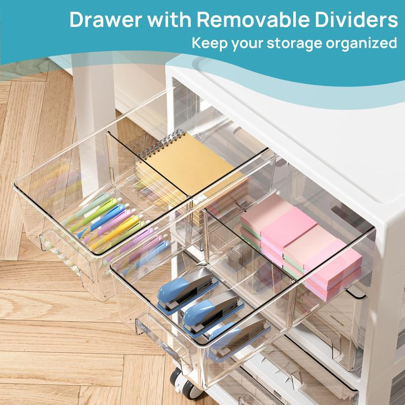 Vtopmart Drawer Storage Orangizer, 4 Tier 6 Drawers with Wheels for Office Supplies, Art Crafts, under Desk Storage for Office, Bathroom, Dresser