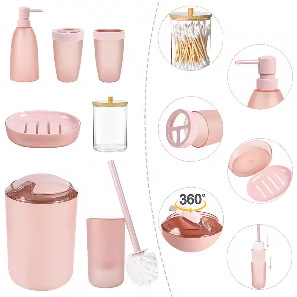 8-Pieces Pink Bathroom Accessories Set -Pink