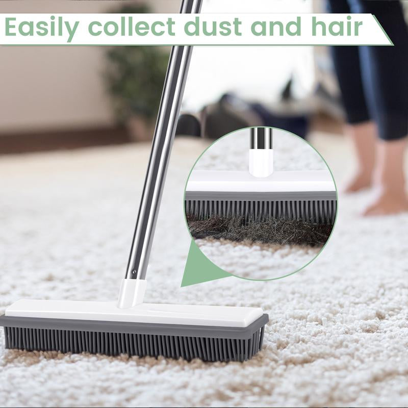 Pet Hair Remover Broom Removal Broom Rubber Broom for Floor Cleaning Tile Windows Carpet Rake Squeegee with Stainless Steel Handle Dealsforyoudays