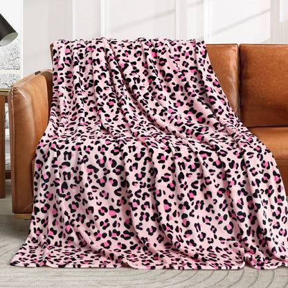 Flannel Fleece Throw Blanket, Lightweight Cozy Pink Leopard Blanket Adult, Cheetah Print Blanket Pink, 60X70 Inch