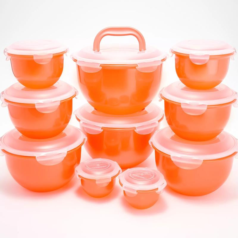 Locknlock 10-Pc Nestable Colored Body Tulip Bowls W/ (2) Handle Lids