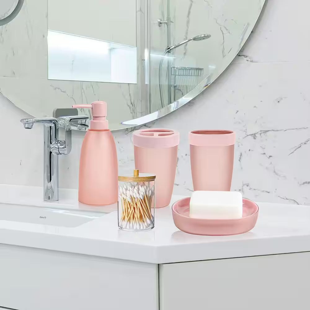 8-Pieces Pink Bathroom Accessories Set -Pink
