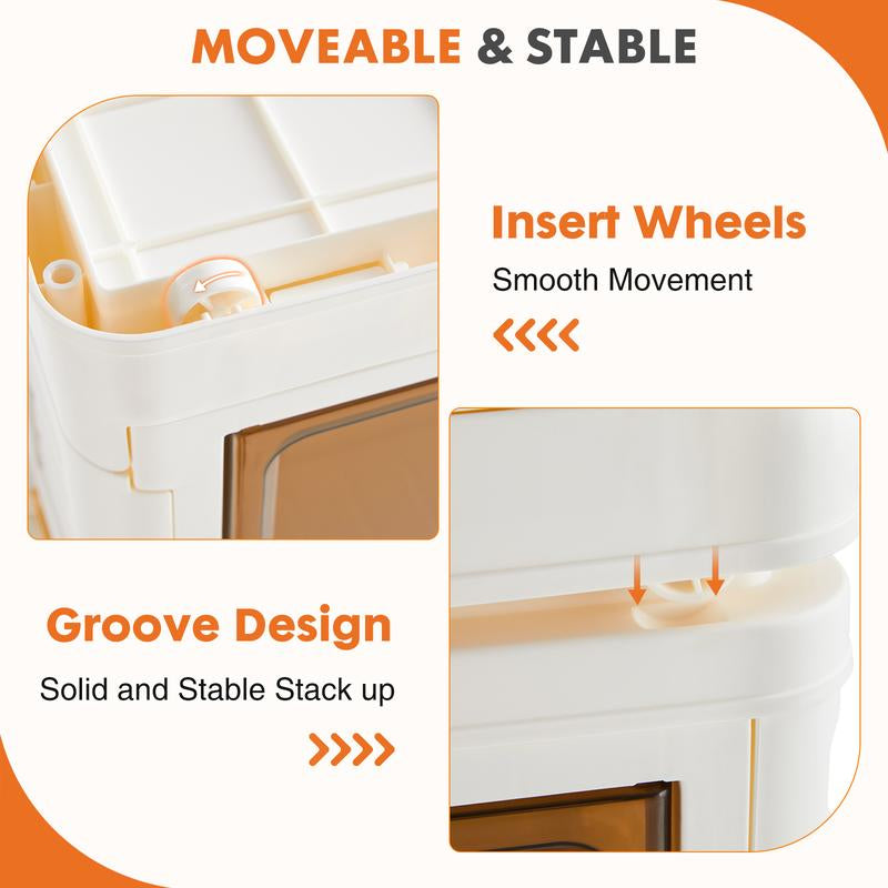 Stackable Plastic Storage Bins with Lid - 23QT Foldable Organizers and Storage with Magnetic Doors & Lockable Wheels, Collapsible Storage Boxes