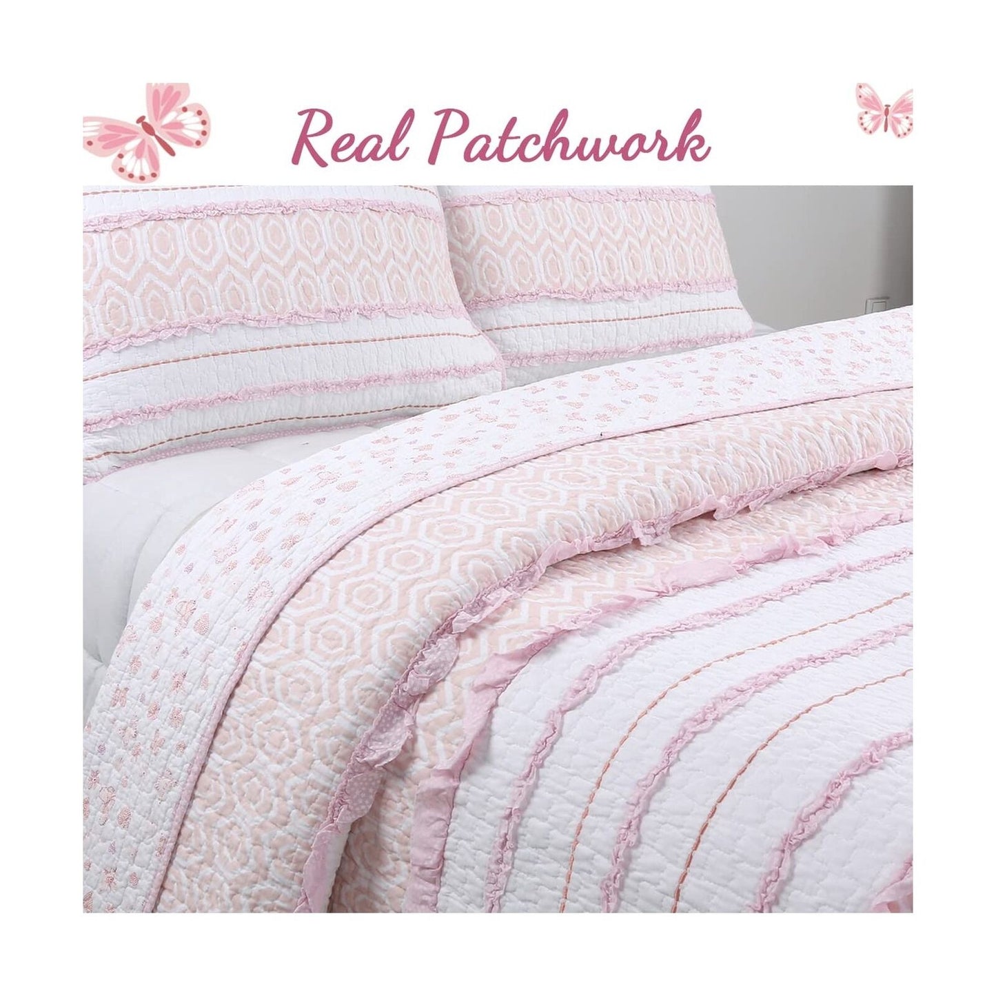 Cozy Line Home Fashions Pink Girly Ruffle Butterfly Reversible 100% Cotton So...