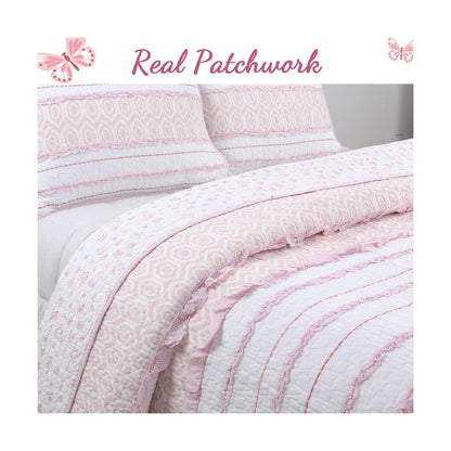 Cozy Line Home Fashions Pink Girly Ruffle Butterfly Reversible 100% Cotton So...