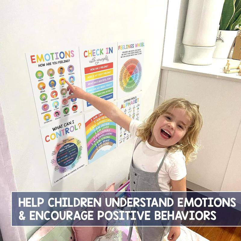 [Back to School 2025] 12 Calming Corner Posters 10X14 Feelings Wheel Emotions Chart for Kids Durable Laminated Classroom Homeschool Decor for Emotional Regulation