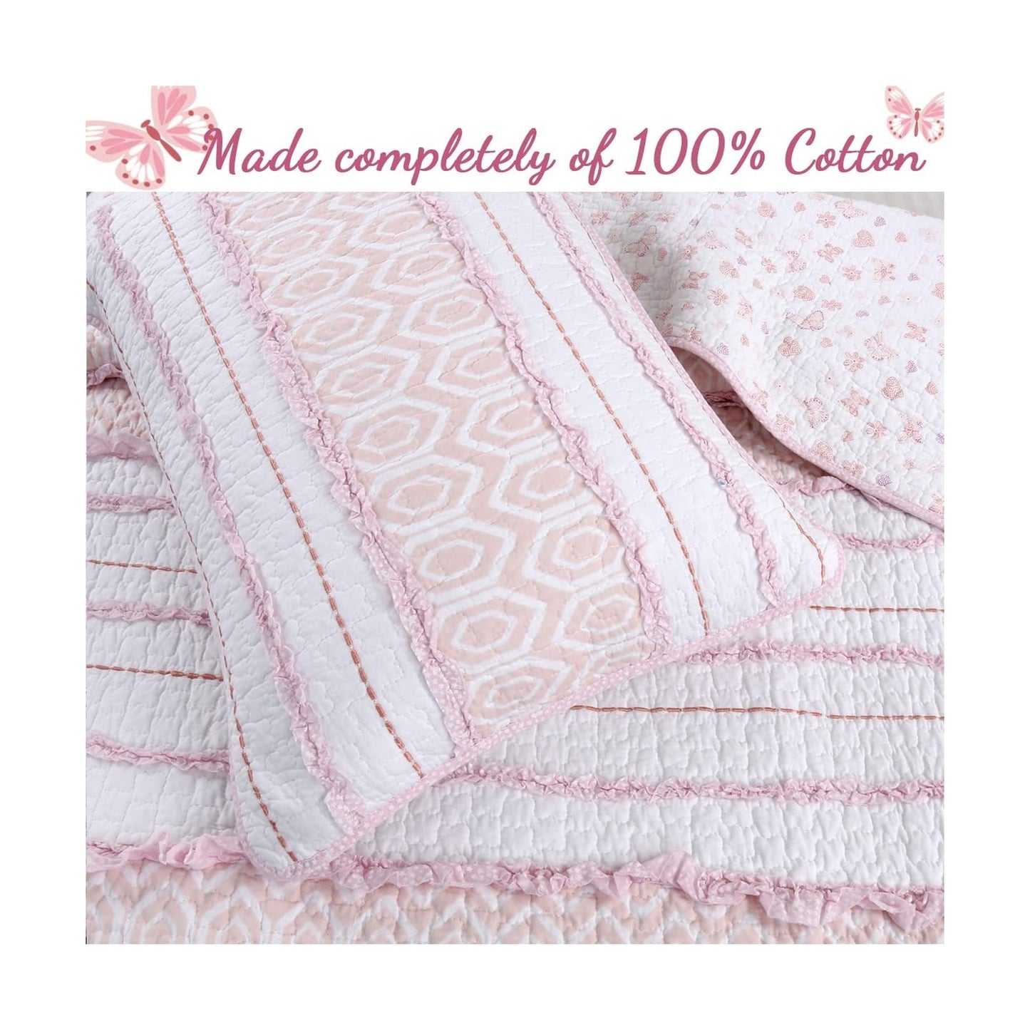 Cozy Line Home Fashions Pink Girly Ruffle Butterfly Reversible 100% Cotton So...